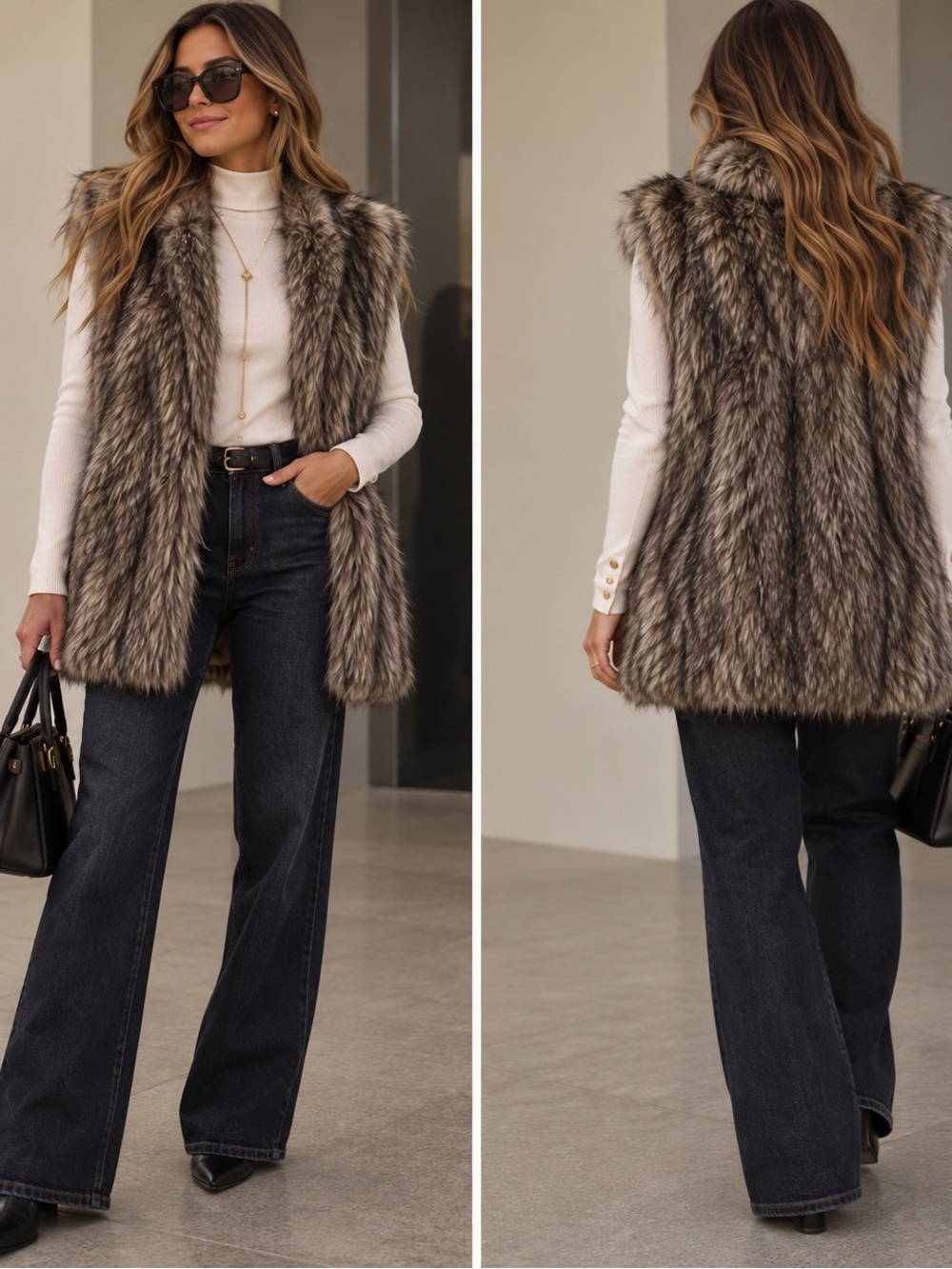Steve Madden Faux Fur Vest in Brown and Cream Tones